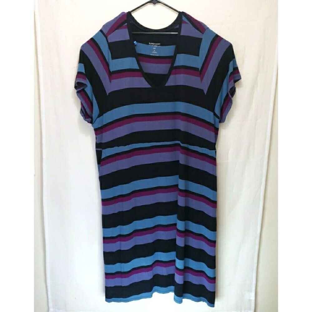 Torrid Super Soft Knit Dress Sz 5XL Stripes Jersey Stretch Comfort Beach Pockets